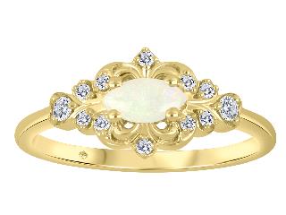 Bague en or jaune 10 kt avec opale et diamants naturels