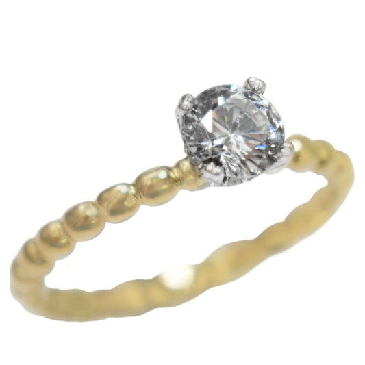 Round top baby ring with CZ pave in yellow gold