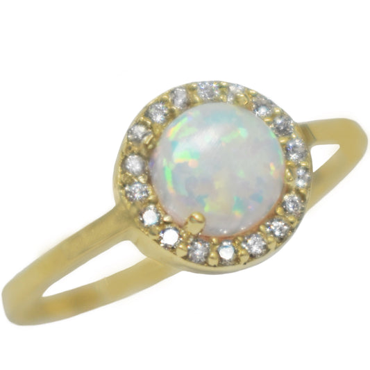 Bague Halo en Or Jaune CZ Opale