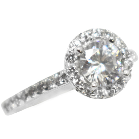 Bague Halo en Or Blanc CZ