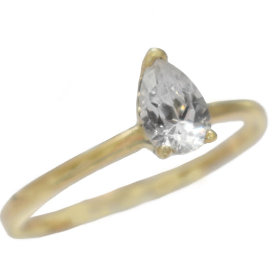 Bague en Or Jaune Solitaire CZ Poire