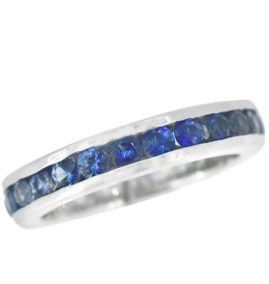 14kt White Gold Genuine Blue Sapphire Eternity Band - JustMy
